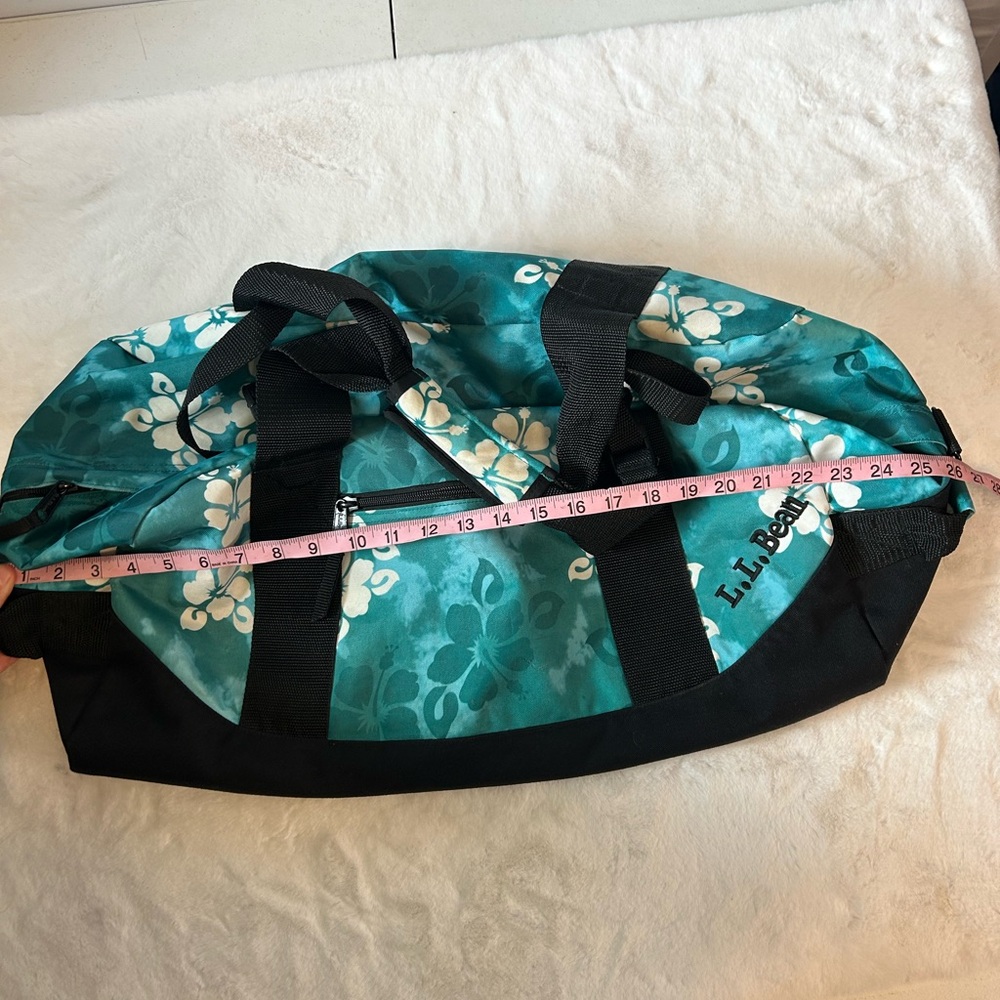 L.L. Bean Floral Duffel Bag Teal Travel Gym Weekender - Picture 16 of 16